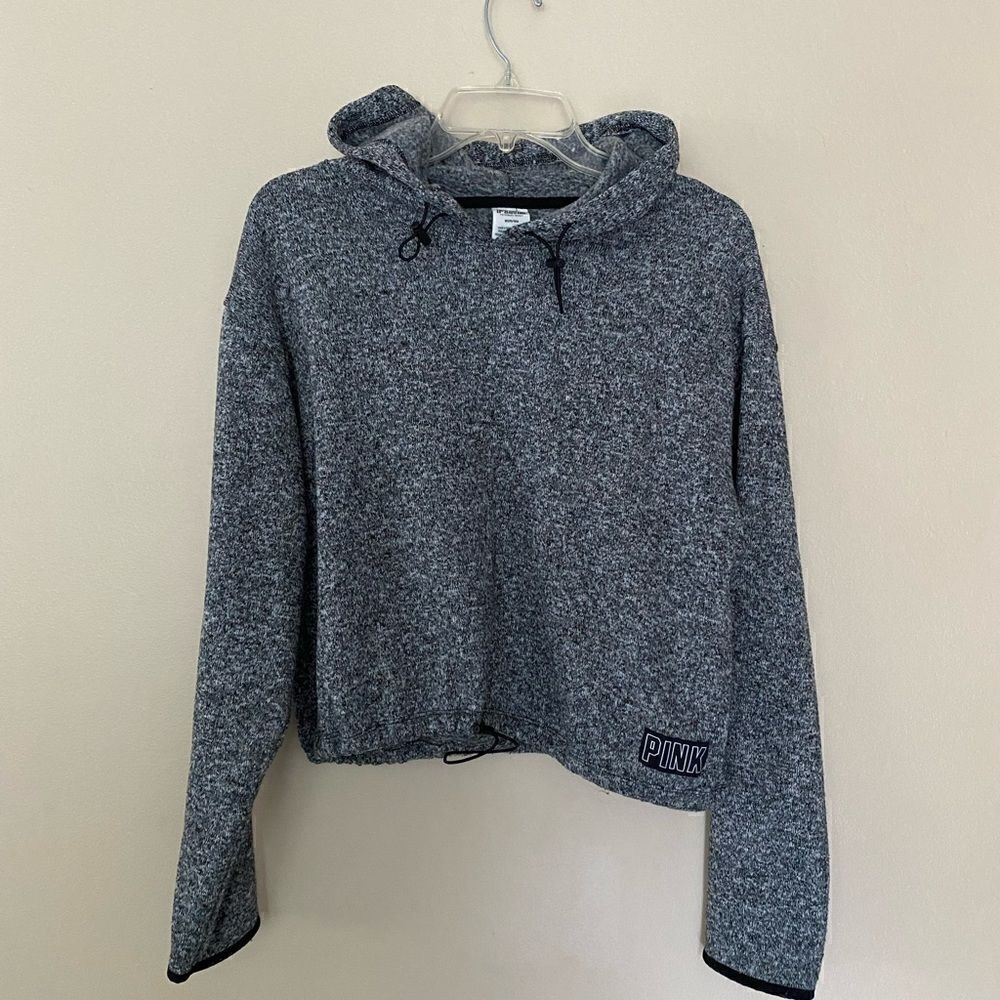 PINK Cropped Heathered Black Hoodie